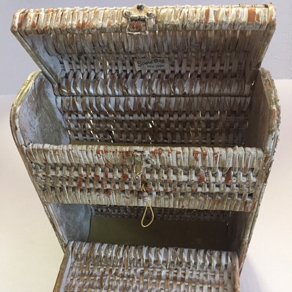 50s Souré Bag NYork Large Woven Wood BoHo Vintage - Picture 5 of 9